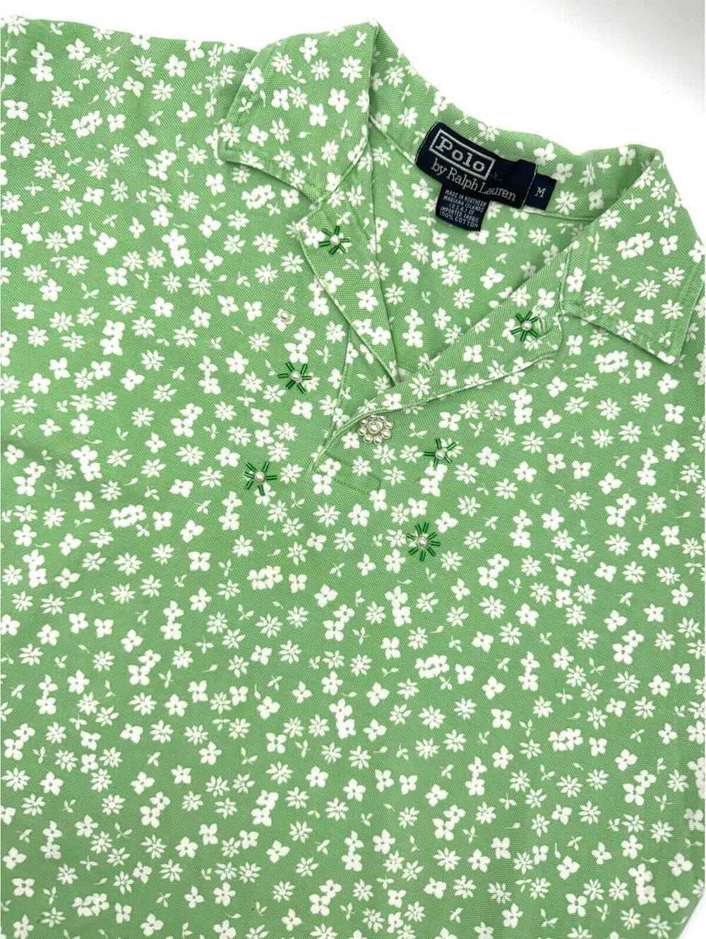 VTG Polo Ralph Lauren Floral Beaded Women’s Polo Size Medium Made in USA